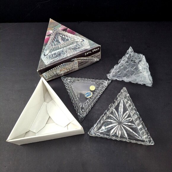 Bohemian Crystal Trinket Box Czech Republic Triangle Original Stickers and Box - Picture 3 of 13